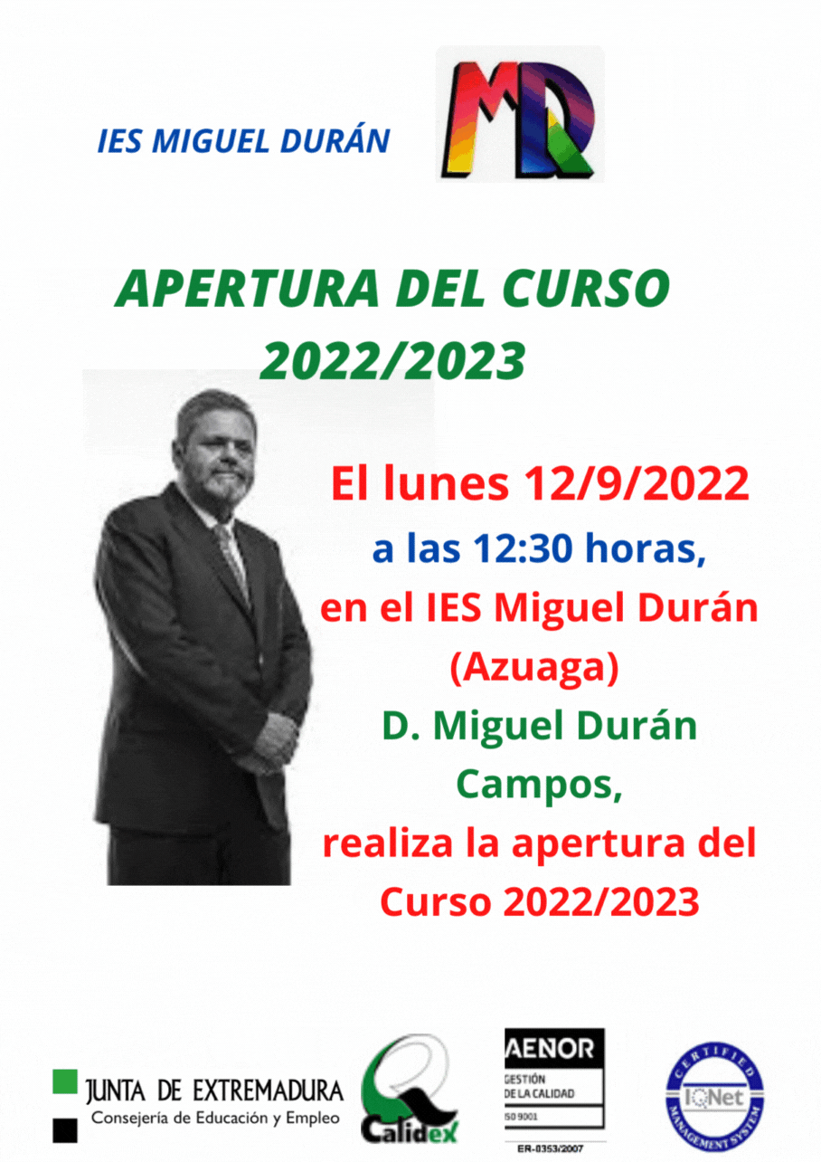 APERTURA DEL CURSO 2022 2023 POR Don MIGUEL DURAN CAMPOS ret
